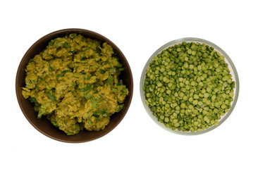 raw green pea and pea puree