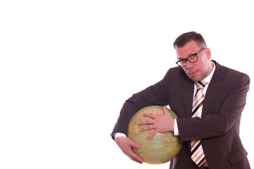 Geschäftsmann hält ein Globus ...