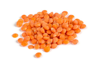 red lentils isolated on white