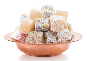 Turkish delight in authentic copper bowl