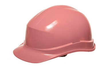 Red safety helmet of builder building worker isolated on white