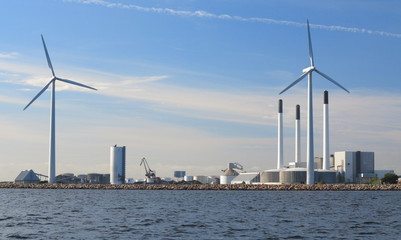 Fototapeta na wymiar wind turbines power generator farm in sea