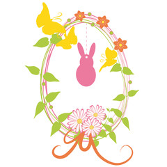 Osterei mit Osterhase,Blumendekoration und Schmetterlingen