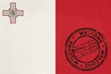 Welcome to Malta flag with passport stamp