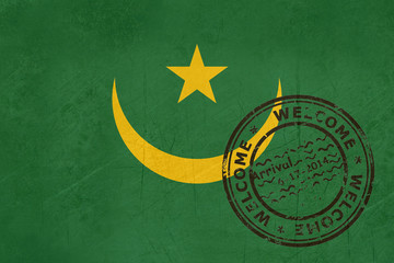 Welcome to Mauritania flag with passport stamp