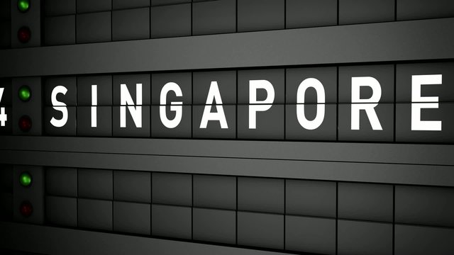 Old airport billboard with city name Singapore
