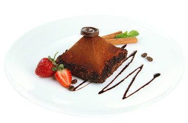 Delicious chocolate cake isolated on white