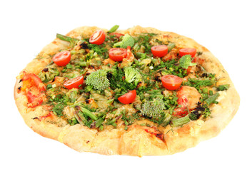 Tasty vegetarian pizza, isolated on white