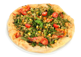 Tasty vegetarian pizza, isolated on white