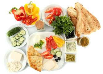 Traditional Turkish breakfast isolated on white