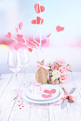 Romantic holiday table setting, close up
