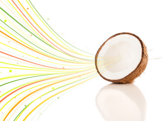Healthy tropical fruits with colorful abstract lines