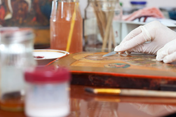  restoration of old Christian icon