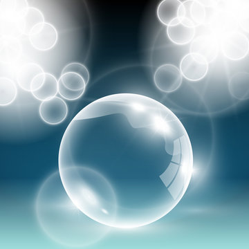 Shiny vector blank glass bubble with light flares