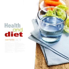 Healthy food - water, carrot and lettuce