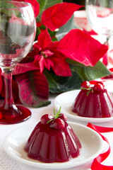 A red berries jelly on a plate with christmas