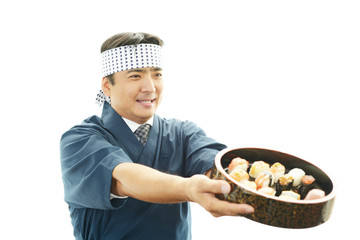 笑顔の寿司職人