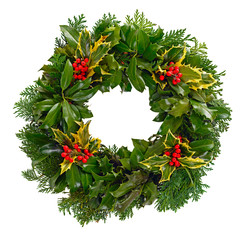 Christmas holly wreath isolated