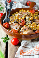 Baked chicken with chickpeas and vegetables