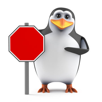 Cute penguin with a blank road sign