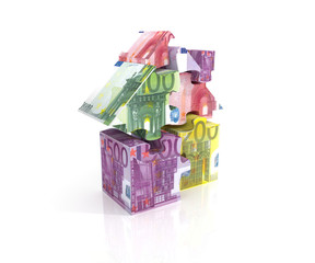 Three-dimensional puzzle house of banknotes