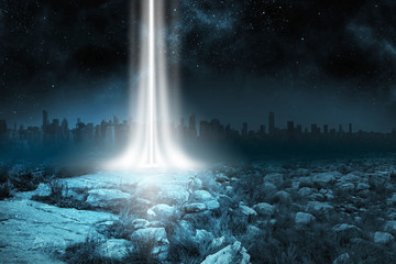 Rocky landscape with light beam