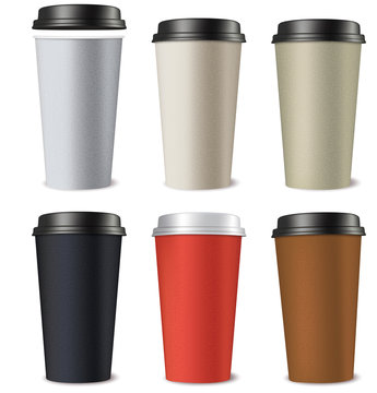 Set of paper cups isolated on a white background. Vector illustr