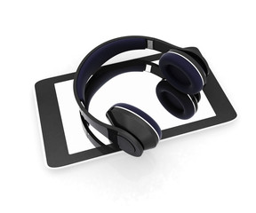 a creative cellphone with headphones isolated on white, portable