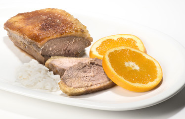 dish with slices of duck