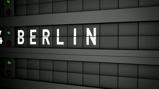 Old airport billboard with city name Berlin