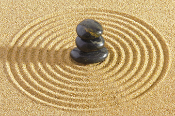 Fototapeta na wymiar Japan zen garden with stones in raked sand