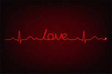 Cardiogram of love. Cardiogram line forming word 'love'