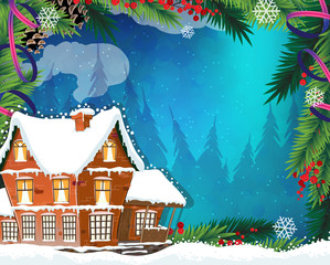 Fototapeta na wymiar Christmas House in winter forest