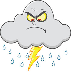 Angry Cloud With Lightning And Rain
