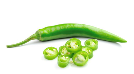 Green hot chili pepper on white