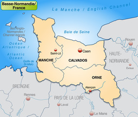 Obraz premium Basse-Normandie mit Grenzen in Pastelorange