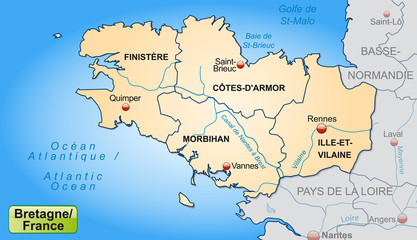 Bretagne mit Grenzen in Pastelorange