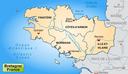 Fototapeta premium Bretagne mit Grenzen in Pastelorange