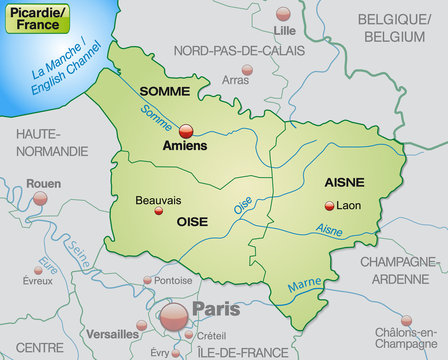 Picardie mit Grenzen in Pastelgr&uuml;n