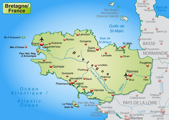 Fototapeta na wymiar Bretagne als Übersichtskarte in Pastelgrün