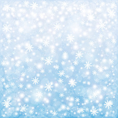 Winter Christmas background, falling snowflakes and stars