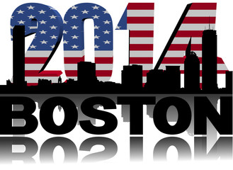 Boston skyline with 2014 American flag text illustration
