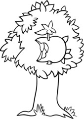 nibbled apple on tree coloring page