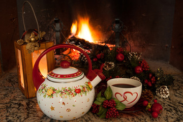 Tea Time In Front Of The Fireplace
