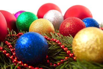 Fototapeta na wymiar Christmas balls fir cones