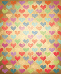 Vector grunge background with colorful hearts pattern.