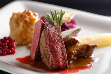 Peel and stick wall murals meal dishes Venison meat steak with red cabbage, cranberries, herbs
