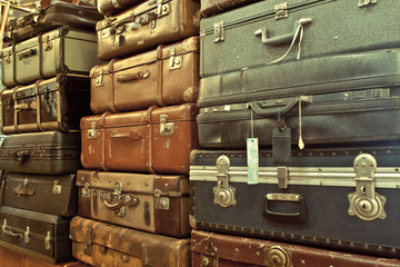 leather suitcases stacked