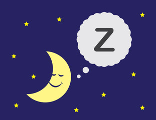 Obraz na płótnie Canvas Moon cartoon with sleeping thought bubble