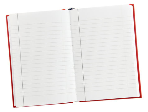 An open blank lined notebook isolated on white